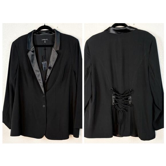 NWT Lane Bryant Blazer 26 Black Lace Up Back Stretch Career Goth Sexy NEW - Picture 1 of 7